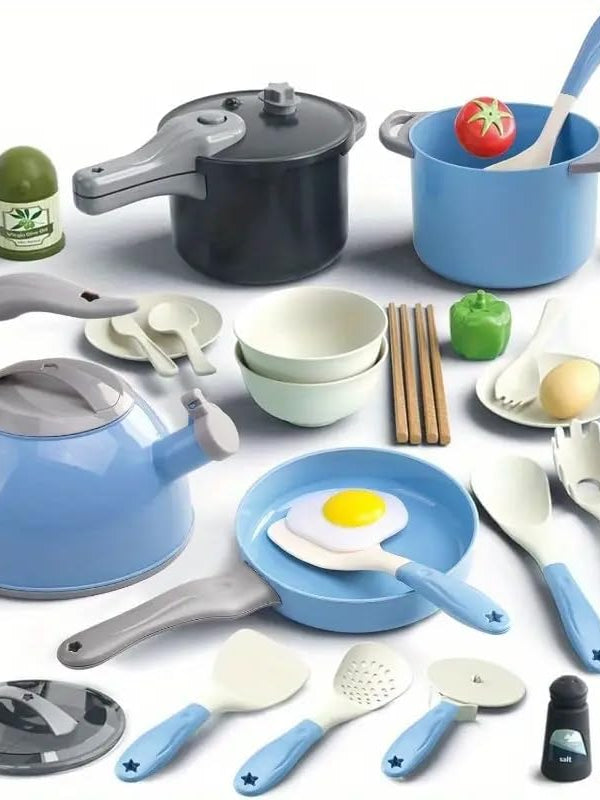 32 teiliges Kinder Kuechenspielzeug ab 3 Jahren mit Kochtopf Pfanne Lebensmitteln Lernspielzeug Rollenspiel fuer Jungen Maedchen 3 8 Jahre Geschenk Geburtstag Weihnachten