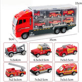 Seun & Amana Feuerwehr Transporter Set mit 6 Miniaturfahrzeugen, Kunststoff Spielzeugauto Carrier, 35x9x15cm, mit Katapult-Funktion, Lichteffekte, für Kinder ab 3 Jahre - Image 9