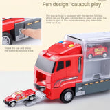 Seun & Amana Feuerwehr Transporter Set mit 6 Miniaturfahrzeugen, Kunststoff Spielzeugauto Carrier, 35x9x15cm, mit Katapult-Funktion, Lichteffekte, für Kinder ab 3 Jahre - Image 3