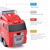 Seun & Amana Feuerwehr Transporter Set mit 6 Miniaturfahrzeugen, Kunststoff Spielzeugauto Carrier, 35x9x15cm, mit Katapult-Funktion, Lichteffekte, für Kinder ab 3 Jahre - Image 7