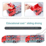 Seun & Amana Feuerwehr Transporter Set mit 6 Miniaturfahrzeugen, Kunststoff Spielzeugauto Carrier, 35x9x15cm, mit Katapult-Funktion, Lichteffekte, für Kinder ab 3 Jahre - Image 8