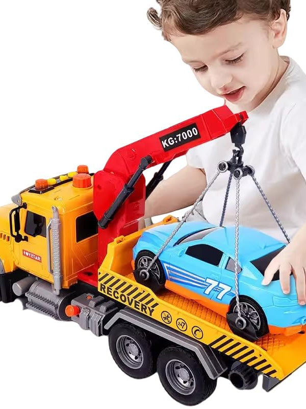 1/18 Großes Abschleppwagen Spielzeug für Jungen ab 4 Jahren, 15 Zoll Rescue Tow Truck mit Licht & Sound, ABS Plastik, Spielzeugauto inklusive, Realistische Rettungsaktionen, Tragbar & Leicht
