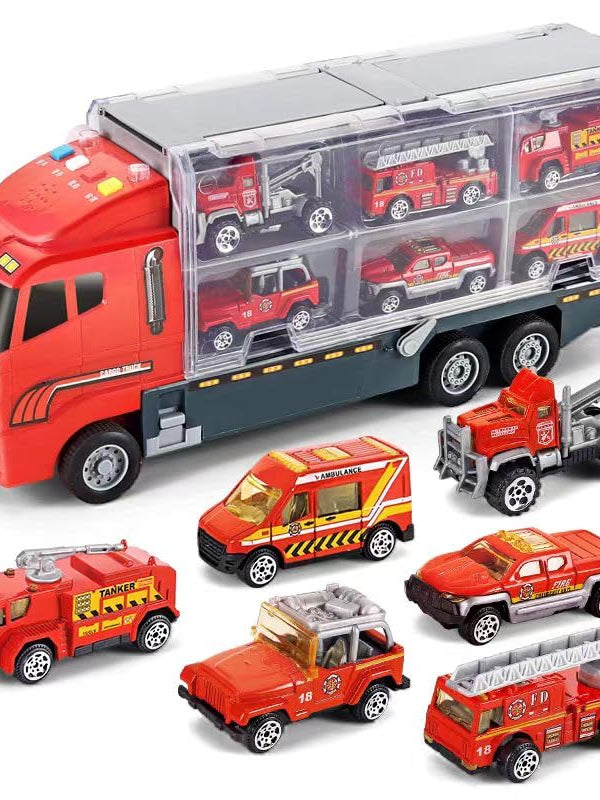 Fire Truck Transporter with Mini Vehicles