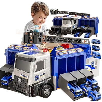 Großer Feuerwehr Truck Spielzeug mit Licht & Sound – PLAYFUL HEROES Rettungsfahrzeug Set mit 6 Mini Autos & ausfahrbarer Leiter – Rollenspiel Geschenk für Jungen/Mädchen ab 3 4 5 6 Jahren