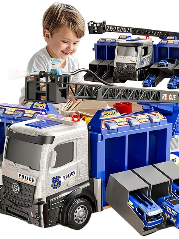 Großer Feuerwehr Truck Spielzeug mit Licht & Sound – PLAYFUL HEROES Rettungsfahrzeug Set mit 6 Mini Autos & ausfahrbarer Leiter – Rollenspiel Geschenk für Jungen/Mädchen ab 3 4 5 6 Jahren