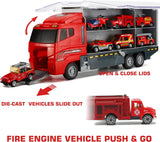 Seun & Amana Feuerwehr Transporter Set mit 6 Miniaturfahrzeugen, Kunststoff Spielzeugauto Carrier, 35x9x15cm, mit Katapult-Funktion, Lichteffekte, für Kinder ab 3 Jahre - Image 6