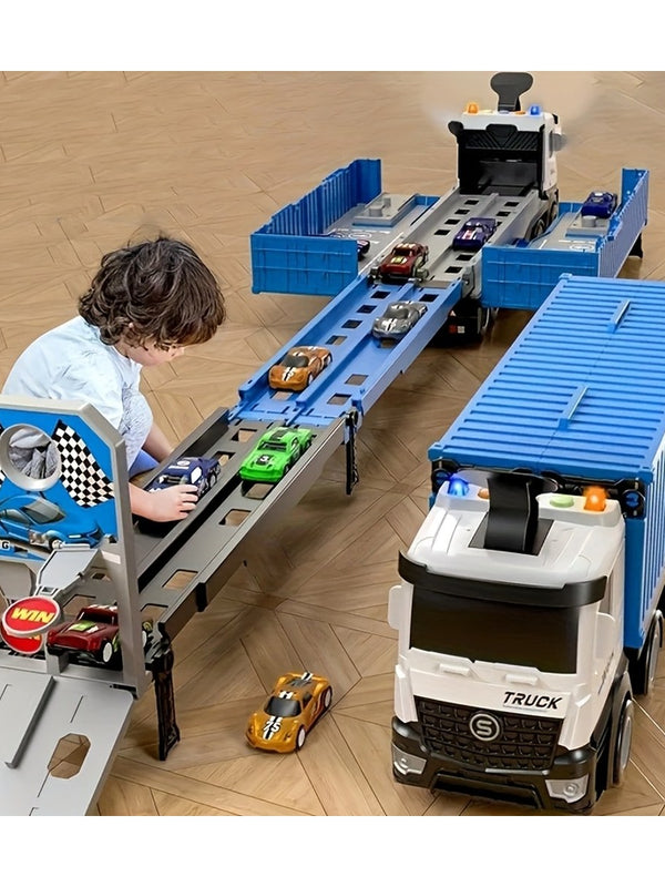 Foldable Race Track Truck with 8 Cars - Blau (SKU TS-TRUCK-BLUE) | Seun & Amana